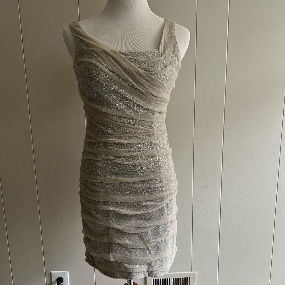 Express Silver Sequin Mesh Mini Dress – Size 6 - Picture 8 of 16